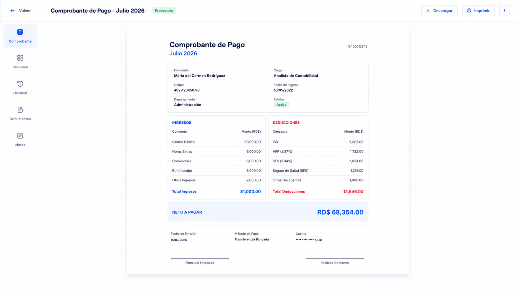 Comprobante de pago de nómina